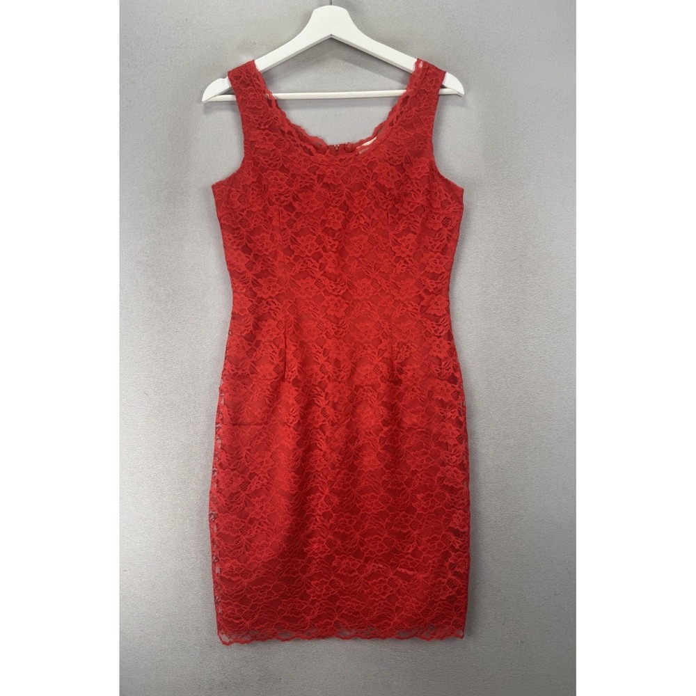 Vintage Benson & Smith Dress Womens 9 Red Floral Lace Sheath Sleeveless USA